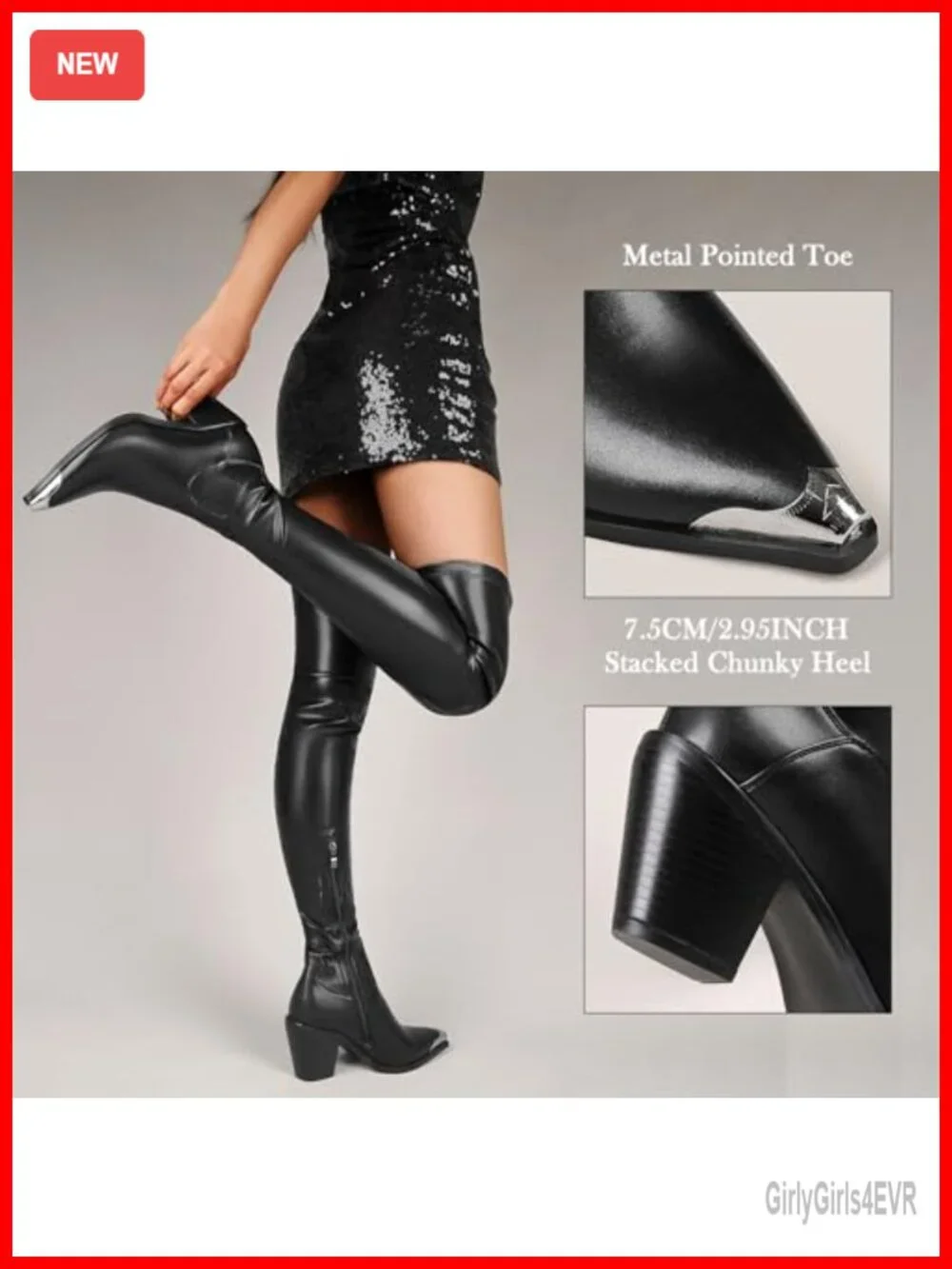Women Over the Knee Boots PU Leather Stretch Slim Calf Block Chunky Heel